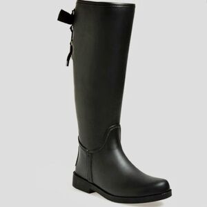 COACH Tristee Lace Up Knee High Rubber Boots, Matte Black, Size 8